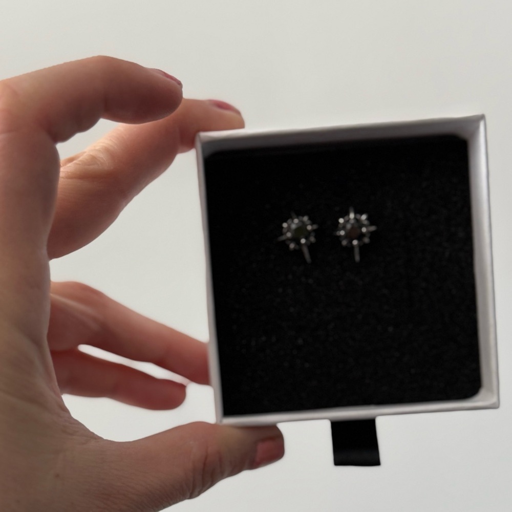 Elegant Silver Starburst Goth Earring Studs - Picture 2 of 2